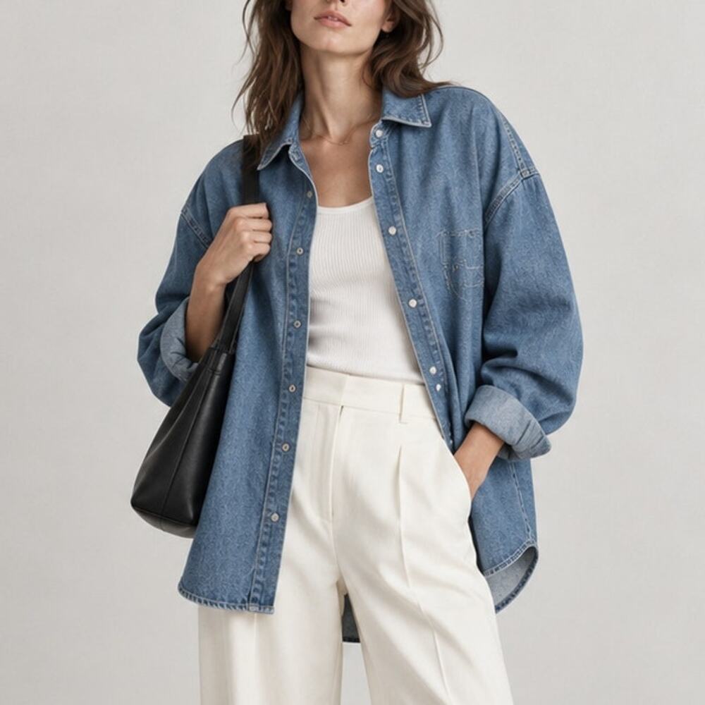 Axel Arigato Sasha Oversized Shirt Jacket Womens S Blue Denim Button Front